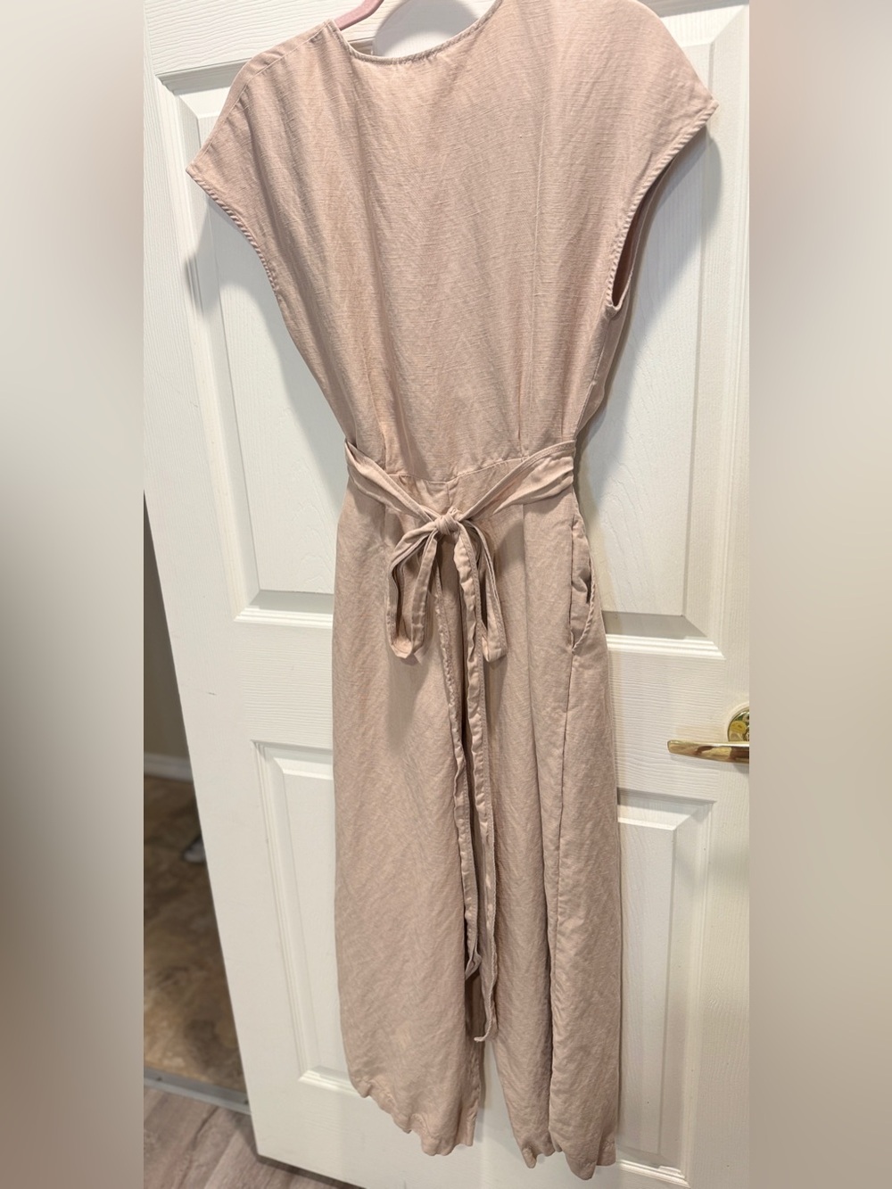 Wilfred by Aritzia Brax Linen Blend Wrap Jumpsuit Size 4 Beige Taupe Cutout Wide - Picture 9 of 10